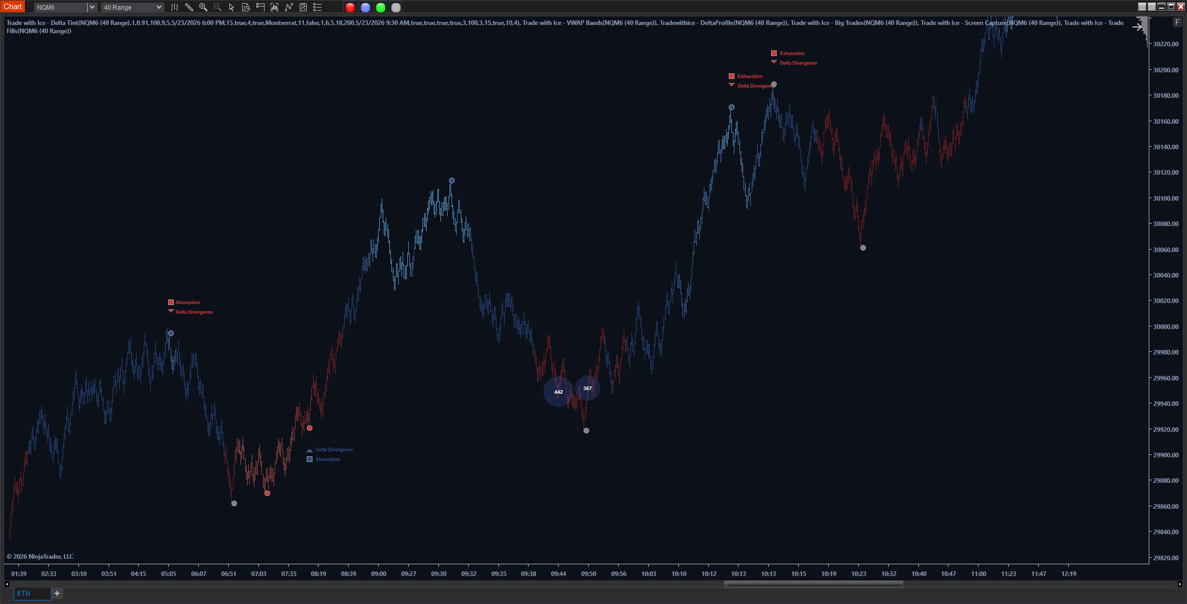 Big Trades indicator on NinjaTrader chart